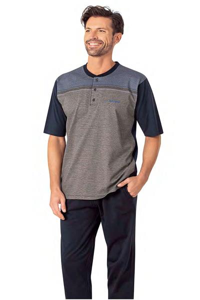 Pierre Cardin 6090 Erkek Kısa Kollu 3lü Jakarlı Pijama Takımı-Lacivert