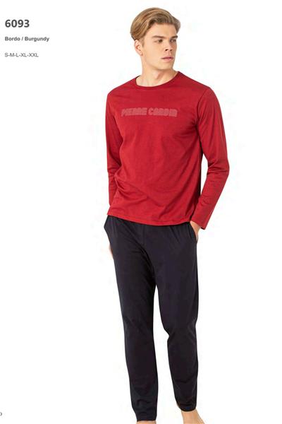 Pierre Cardin 6093 Erkek Uzun Kollu Bisiklet Yaka Pijama Takımı-Bordo