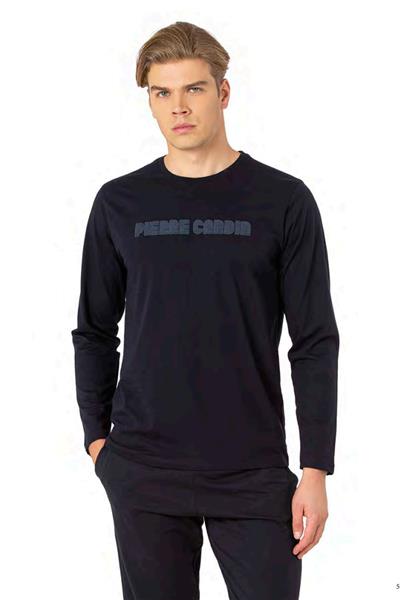 Pierre Cardin 6093 Erkek Uzun Kollu Bisiklet Yaka Pijama Takımı-Lacivert