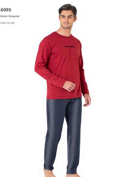Pierre Cardin 6095 Erkek Uzun Kollu Bisiklet Yaka Pijama Takımı-Bordo