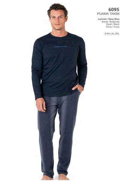 Pierre Cardin 6095 Erkek Uzun Kollu Bisiklet Yaka Pijama Takımı-Lacivert