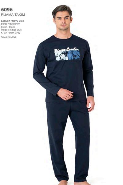 Pierre Cardin 6096 Erkek Uzun Kollu Bisiklet Yaka Pijama Takımı-Lacivert