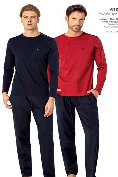 Pierre Cardin 6100 Erkek Uzun Kollu Bisiklet Yaka Pijama Takımı-Lacivert