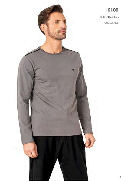 Pierre Cardin 6100 Erkek Uzun Kollu Bisiklet Yaka Pijama Takımı-Gri