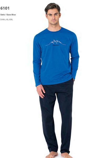 Pierre Cardin 6101 Erkek Uzun Kollu Bisiklet Yaka Pijama Takımı-Saks