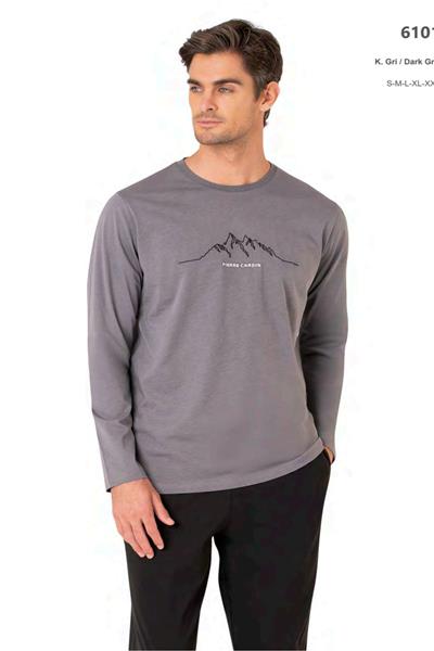 Pierre Cardin 6101 Erkek Uzun Kollu Bisiklet Yaka Pijama Takımı-Gri