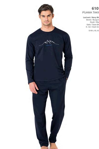 Pierre Cardin 6101 Erkek Uzun Kollu Bisiklet Yaka Pijama Takımı-Lacivert