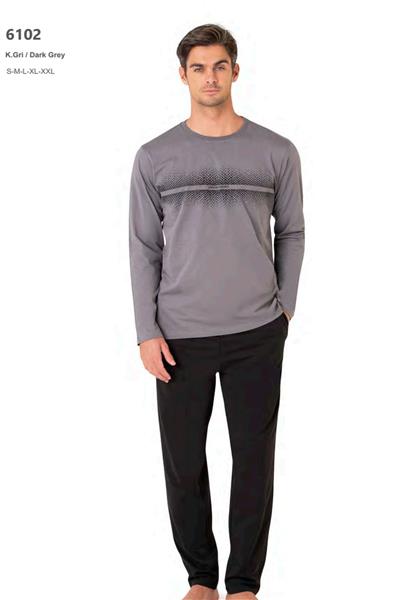 Pierre Cardin 6102 Erkek Uzun Kollu Bisiklet Yaka Pijama Takımı-Gri