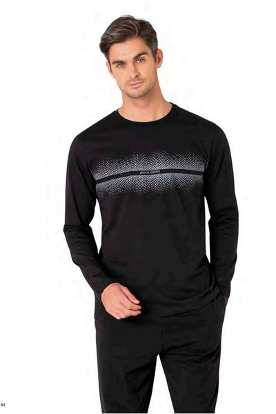 Pierre Cardin 6102 Erkek Uzun Kollu Bisiklet Yaka Pijama Takımı-Siyah