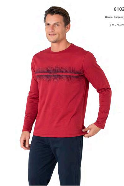 Pierre Cardin 6102 Erkek Uzun Kollu Bisiklet Yaka Pijama Takımı-Bordo