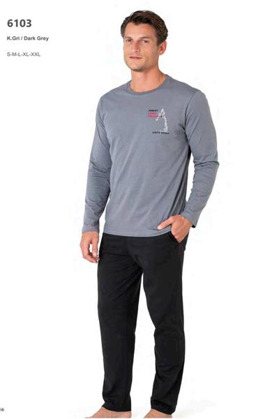 Pierre Cardin 6103 Erkek Uzun Kollu Bisiklet Yaka Pijama Takımı-Gri