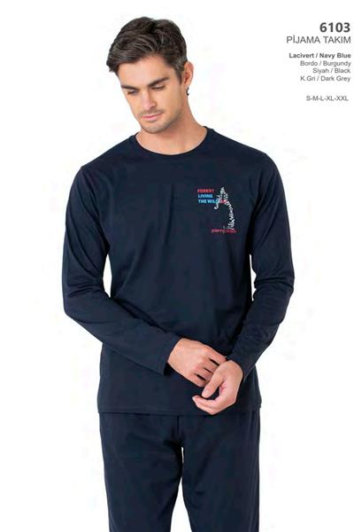 Pierre Cardin 6103 Erkek Uzun Kollu Bisiklet Yaka Pijama Takımı-Lacivert