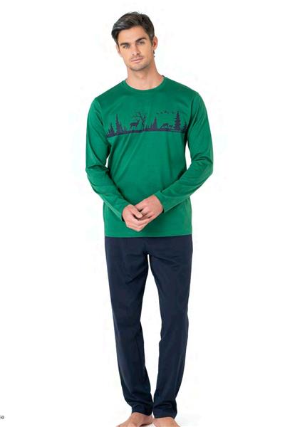 Pierre Cardin 6104 Erkek Uzun Kollu Bisiklet Yaka Pijama Takımı-Yeşil
