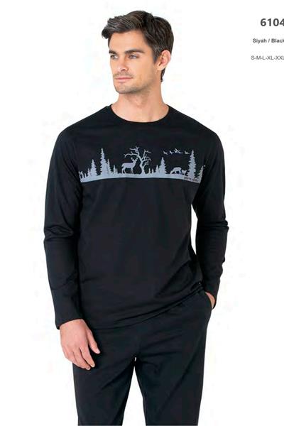 Pierre Cardin 6104 Erkek Uzun Kollu Bisiklet Yaka Pijama Takımı-Siyah