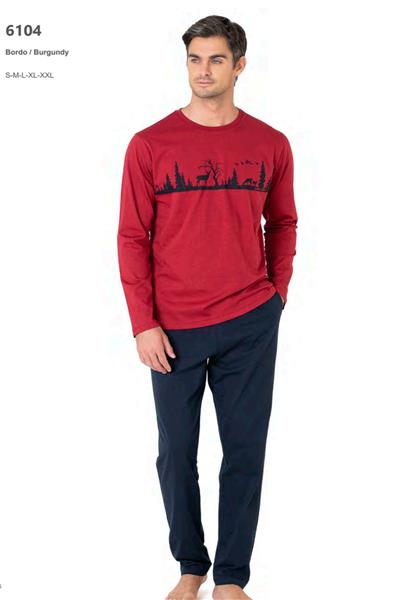 Pierre Cardin 6104 Erkek Uzun Kollu Bisiklet Yaka Pijama Takımı-Bordo