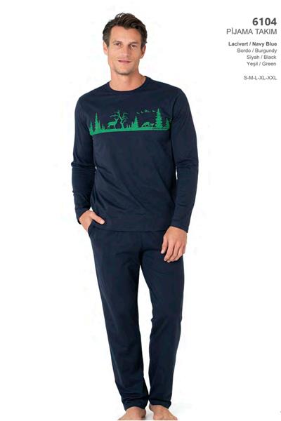 Pierre Cardin 6104 Erkek Uzun Kollu Bisiklet Yaka Pijama Takımı-Lacivert