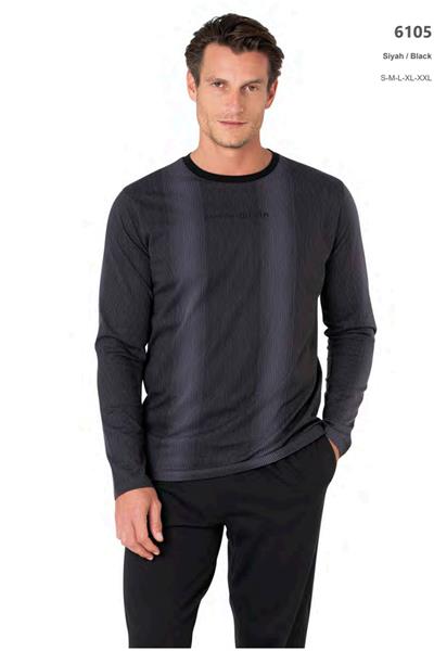 Pierre Cardin 6105 Erkek Uzun Kollu Bisiklet Yaka Pijama Takımı-Siyah