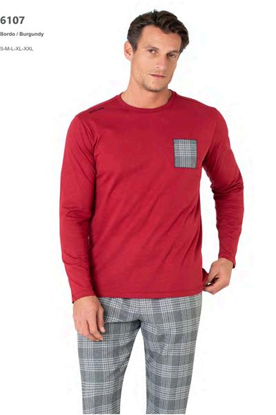 Pierre Cardin 6107 Erkek Uzun Kollu Bisiklet Yaka Pijama Takımı-Bordo