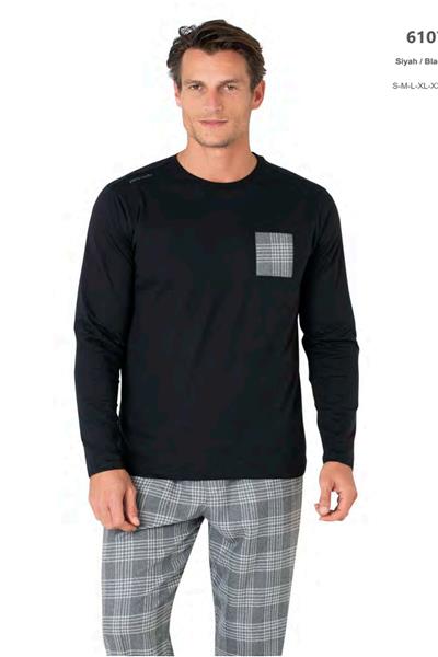 Pierre Cardin 6107 Erkek Uzun Kollu Bisiklet Yaka Pijama Takımı-Siyah