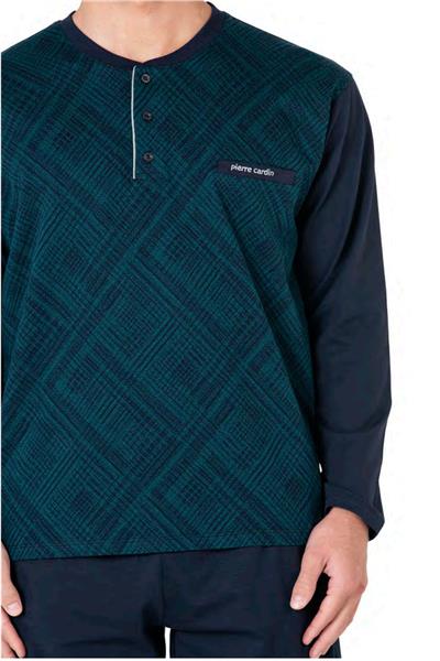 Pierre Cardin 6108 Erkek Uzun Kollu Yakası Düğmeli Pijama Takım-Yeşil