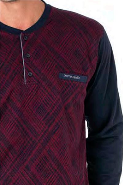 Pierre Cardin 6108 Erkek Uzun Kollu Yakası Düğmeli Pijama Takım-Bordo