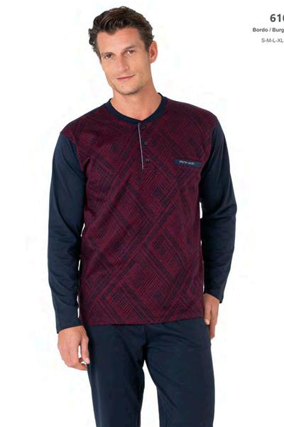 Pierre Cardin 6108 Erkek Uzun Kollu Yakası Düğmeli Pijama Takım-Bordo