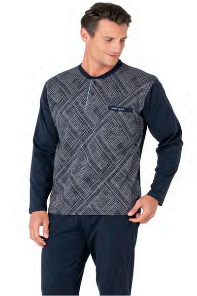 Pierre Cardin 6108 Erkek Uzun Kollu Yakası Düğmeli Pijama Takım-Lacivert