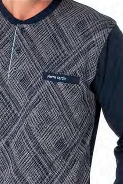 Pierre Cardin 6108 Erkek Uzun Kollu Yakası Düğmeli Pijama Takım-Lacivert