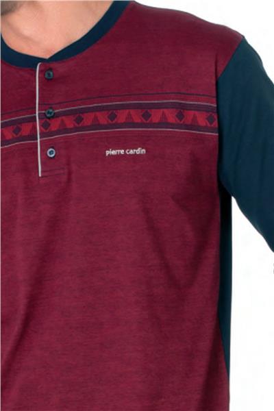Pierre Cardin 6109 Erkek Uzun Kollu Yakası Düğmeli Pijama Takım-Bordo