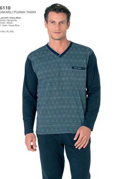 Pierre Cardin 6110 Erkek Kuzun Kollu V Yaka Pijama Takımı-Lacivert