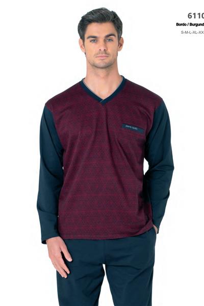 Pierre Cardin 6110 Erkek Kuzun Kollu V Yaka Pijama Takımı-Bordo