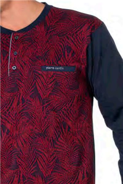Pierre Cardin 6111 Erkek Uzun Kollu Yakası Düğmeli Pijama Takım-Bordo