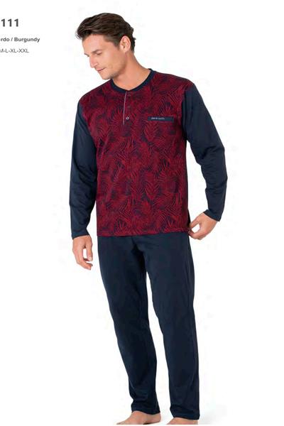 Pierre Cardin 6111 Erkek Uzun Kollu Yakası Düğmeli Pijama Takım-Bordo