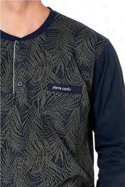 Pierre Cardin 6111 Erkek Uzun Kollu Yakası Düğmeli Pijama Takım-Haki