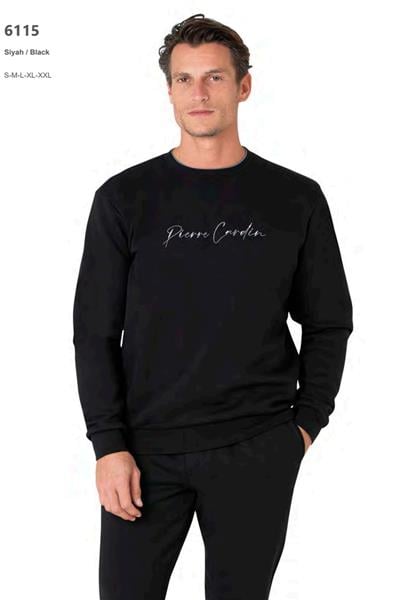Pierre Cardin 6115 Erkek Uzun Kollu Bisiklet Yaka Üç İplik Eşofman Takımı-Siyah