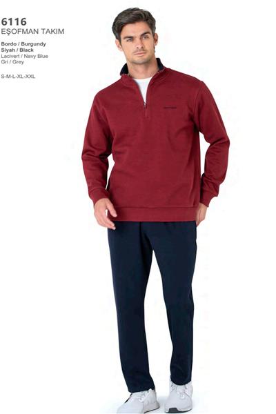 Pierre Cardin 6116 Erkek Uzun Kollu Yakası Fermuarlı Eşofman Takımı-Bordo
