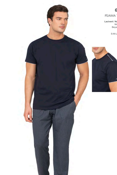 Pierre Cardin 6122 Erkek Kısa Kollu Bisiklet Yaka Pijama Takımı-Lacivert