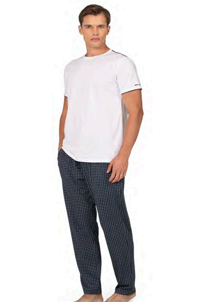 Pierre Cardin 6122 Erkek Kısa Kollu Bisiklet Yaka Pijama Takımı-Beyaz