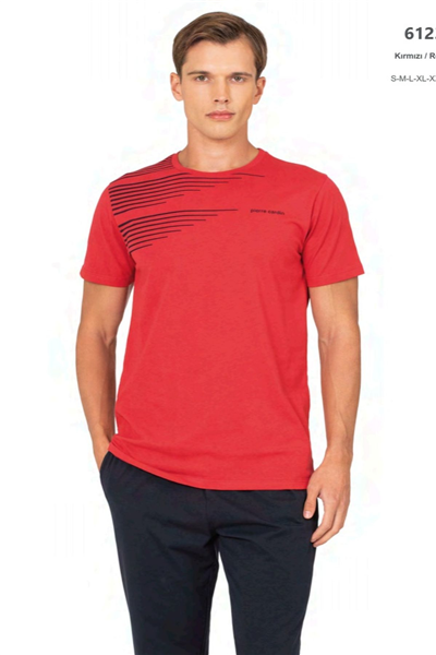Pierre Cardin 6123 Erkek Kısa Kollu Bisiklet Yaka Pijama Takımı-Kırmızı