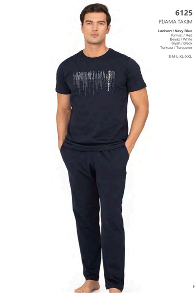Pierre Cardin 6125 Erkek Kısa Kollu Bisiklet Yaka Pijama Takımı-Lacivert