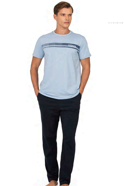 Pierre Cardin 6128 Erkek Kısa Kollu Bisiklet Yaka Pijama Takımı-Mavi