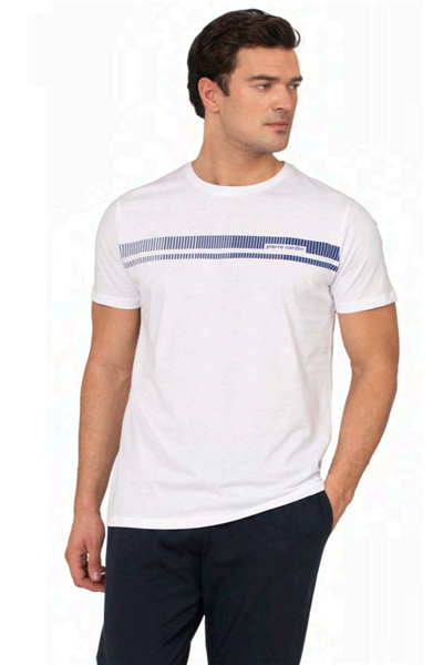 Pierre Cardin 6128 Erkek Kısa Kollu Bisiklet Yaka Pijama Takımı-Beyaz