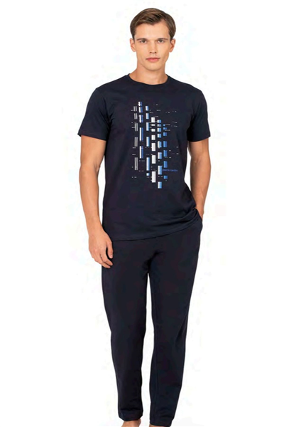 Pierre Cardin 6129 Erkek Kısa Kollu Bisiklet Yaka Pijama Takımı-Lacivert