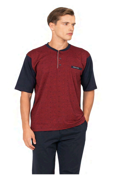 Pierre Cardin 6132 Erkek Kısa Kollu Yakası Düğmeli 3lü Pijama Takımı-Bordo