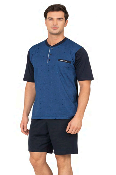 Pierre Cardin 6132 Erkek Kısa Kollu Yakası Düğmeli 3lü Pijama Takımı-Saks