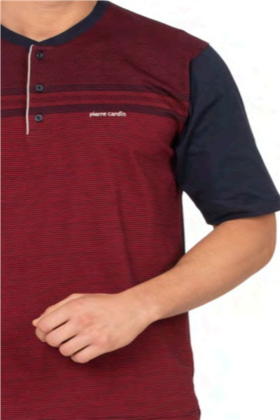 Pierre Cardin 6133 Erkek Kısa Kollu Yakası Düğmeli 3lü Jakarlı Pijama Takımı-Bordo