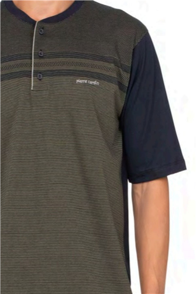 Pierre Cardin 6133 Erkek Kısa Kollu Yakası Düğmeli 3lü Jakarlı Pijama Takımı-Haki