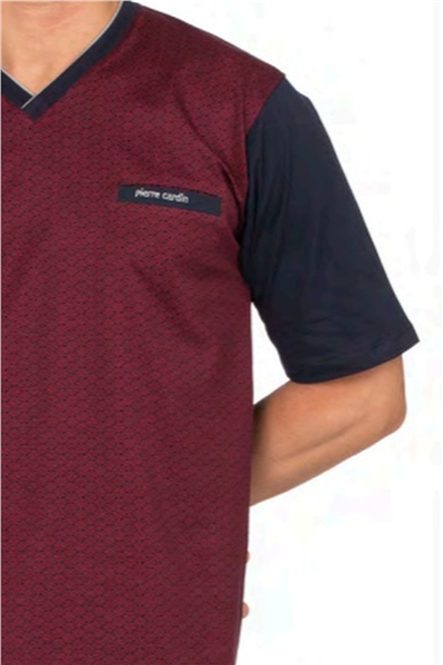 Pierre Cardin 6134 Erkek Kısa Kollu V Yaka 3lü Jakarlı Pijama Takımı-Bordo