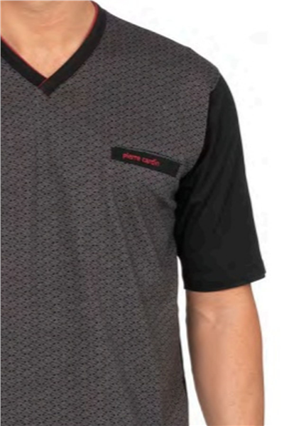 Pierre Cardin 6134 Erkek Kısa Kollu V Yaka 3lü Jakarlı Pijama Takımı-Siyah