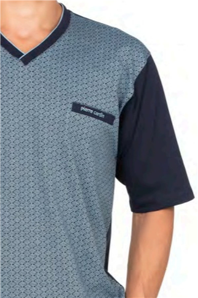Pierre Cardin 6134 Erkek Kısa Kollu V Yaka 3lü Jakarlı Pijama Takımı-Mavi